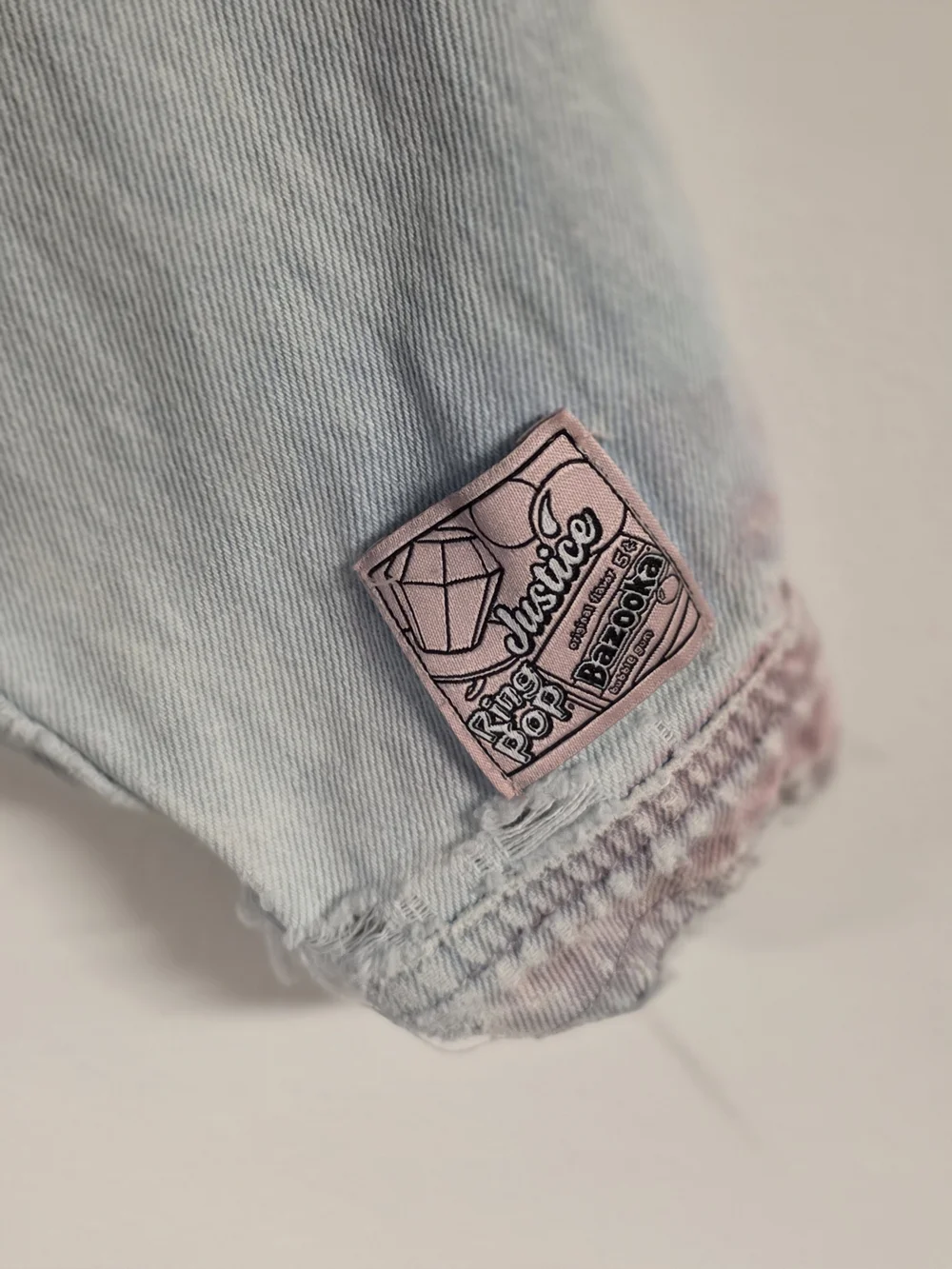 Justice Girls Ring Pop Bazooka Denim Jacket Tie Dye Pastel Distressed Size M 10
